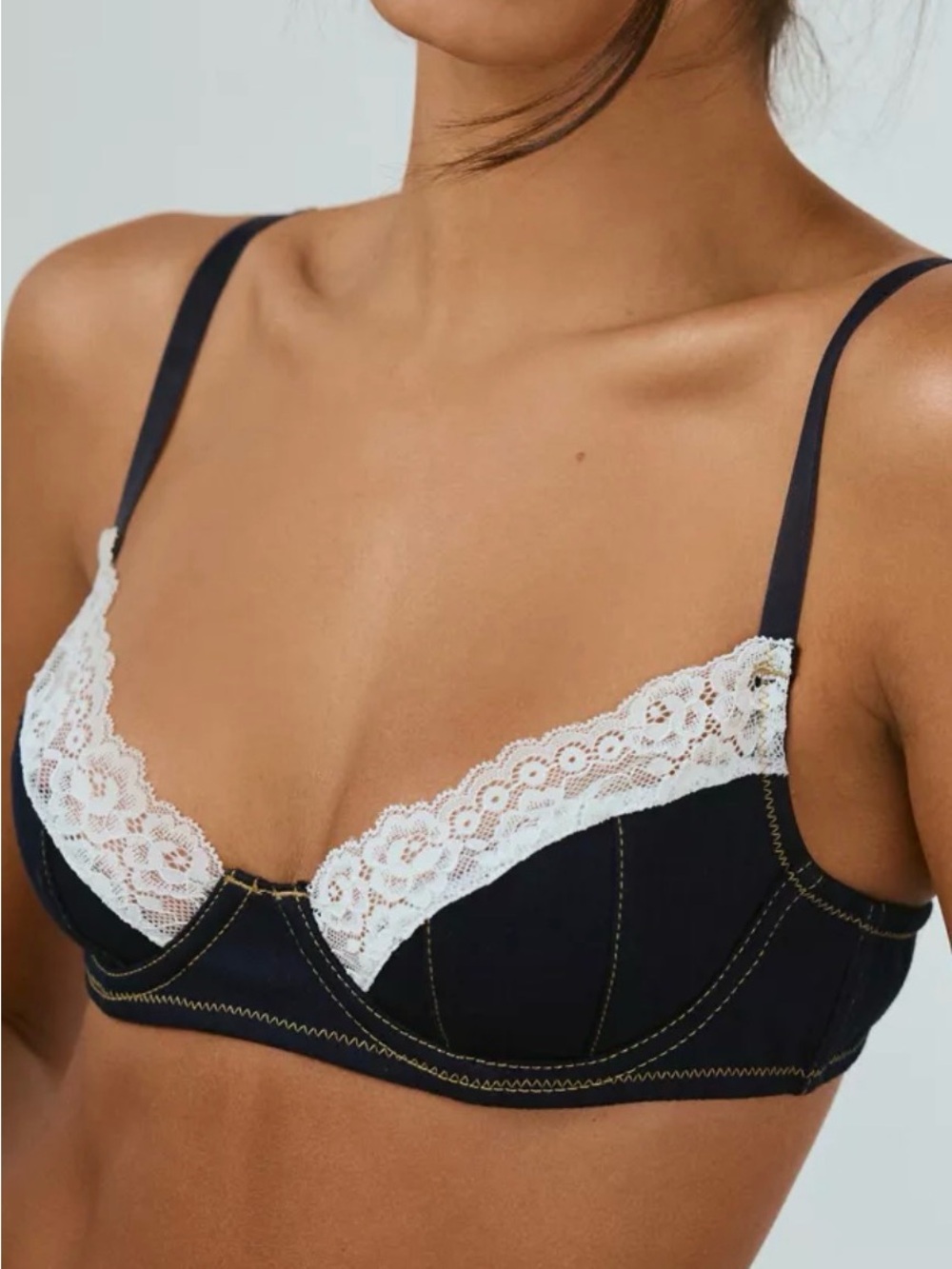 URBAN OUTFITTERS NAVY BLUE LACE- TRIM CROP BRA TOP